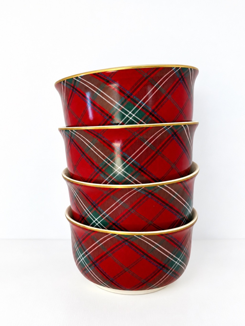 Williams Sonoma Tartan Plaid Soup Cereal Bowls Set of 4 Christmas